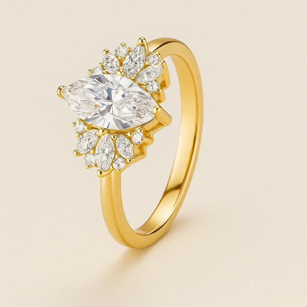 Floral Marquise • 1 Carat Moissanite Cluster Ring in Gold - Plated 925 Silver - Alymwndw