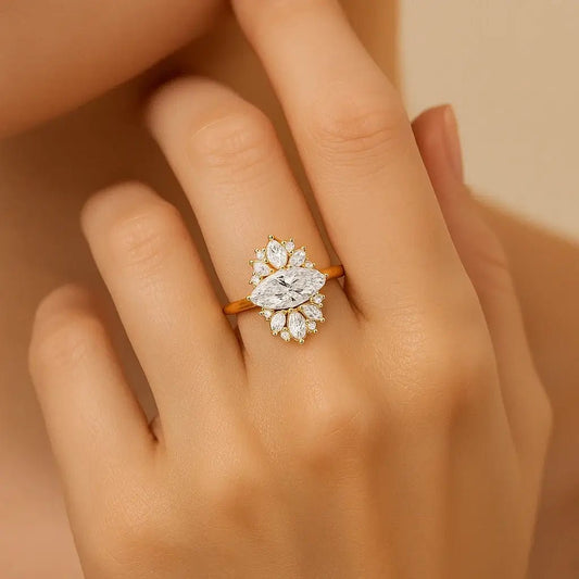 Floral Marquise • 1 Carat Moissanite Cluster Ring in Gold - Plated 925 Silver - Alymwndw