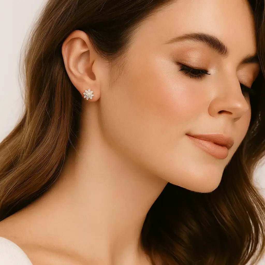 Floral Open - Circle Stud Earrings – 925 Silver - Alymwndw