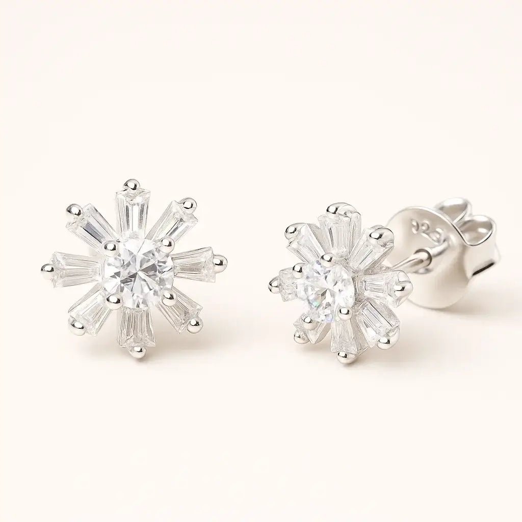 Floral Open - Circle Stud Earrings – 925 Silver - Alymwndw