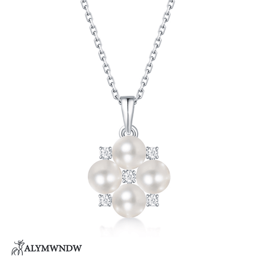 Floral Pearl Necklace – Elegant Flower Pearl Pendant - Alymwndw