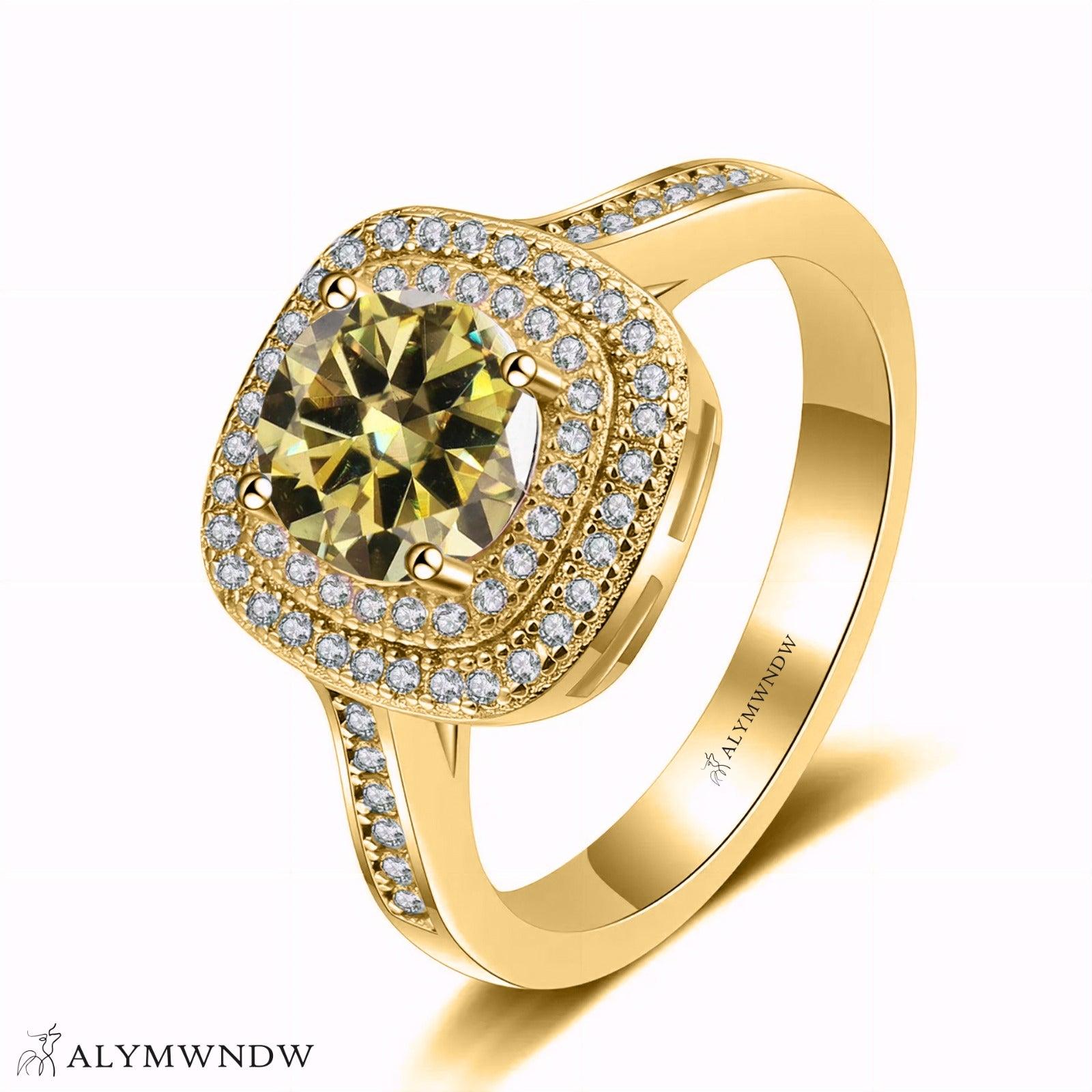 Furstin Cushion Halo Moissanite Ring – Silver, 18K Gold & Platinum - Alymwndw