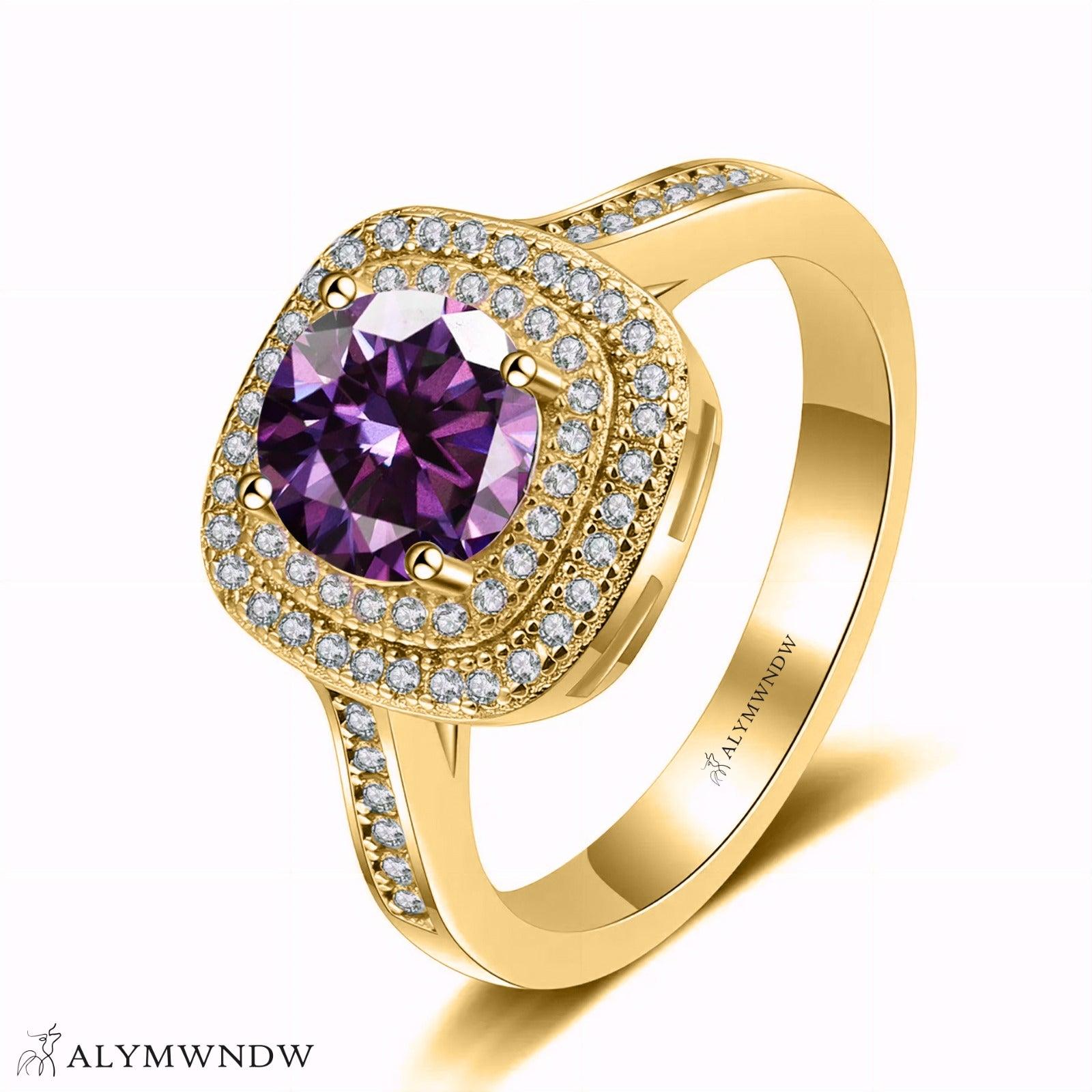 Furstin Cushion Halo Moissanite Ring – Silver, 18K Gold & Platinum - Alymwndw
