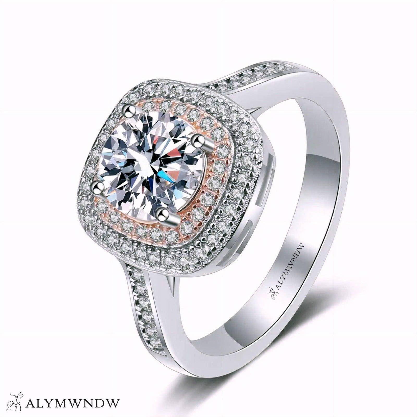 Furstin Cushion Halo Moissanite Ring – Silver, 18K Gold & Platinum - Alymwndw