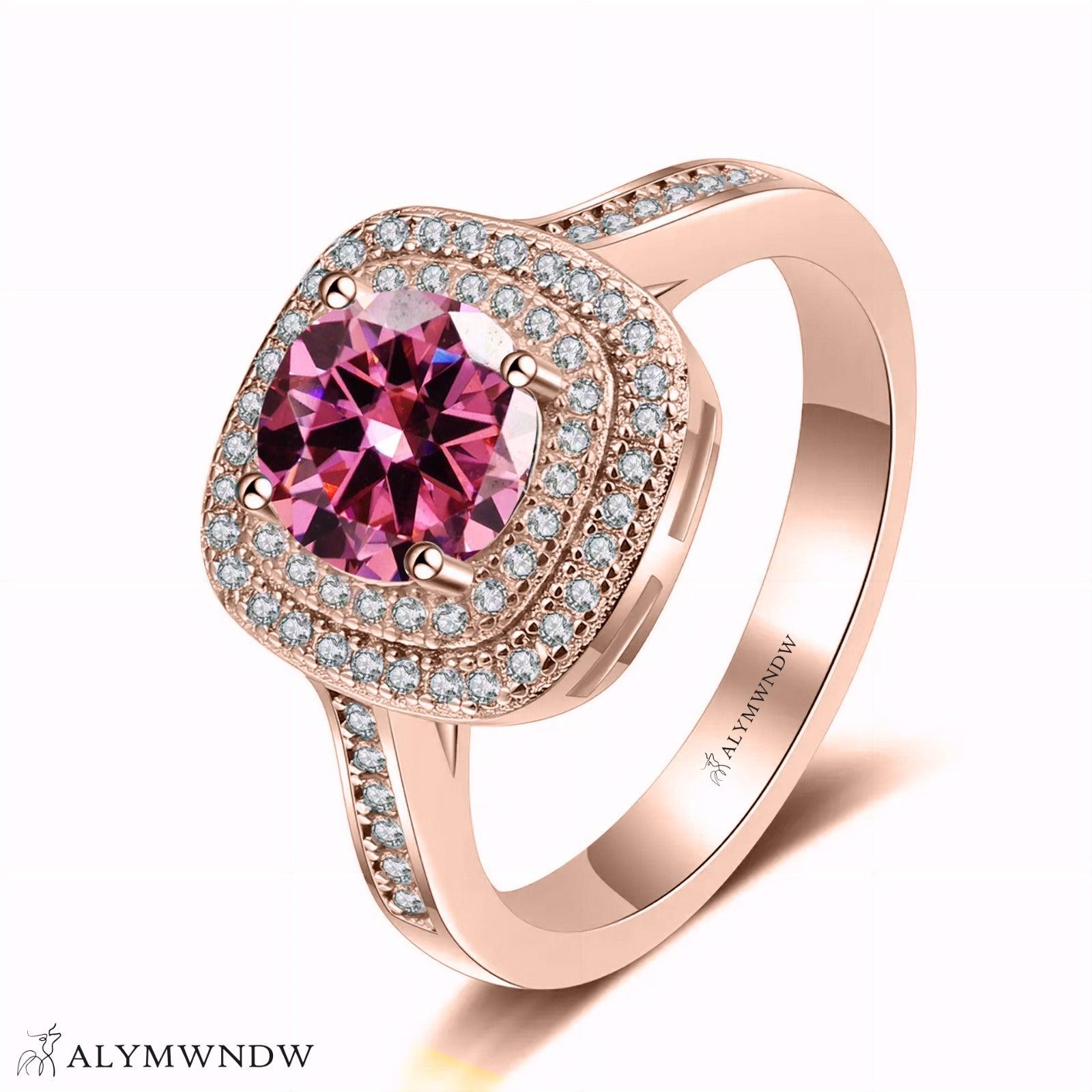 Furstin Cushion Halo Moissanite Ring – Silver, 18K Gold & Platinum - Alymwndw