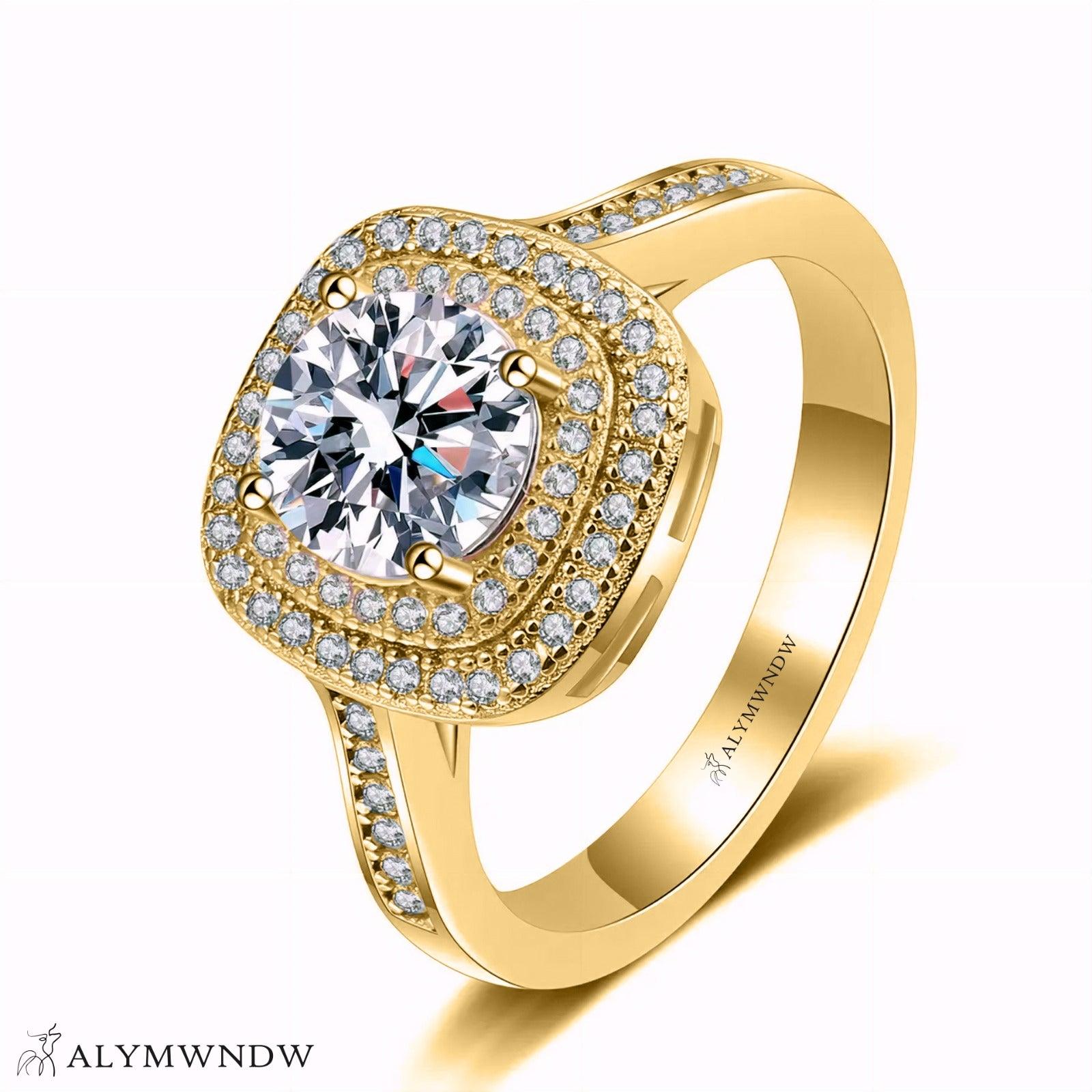 Furstin Cushion Halo Moissanite Ring – Silver, 18K Gold & Platinum - Alymwndw