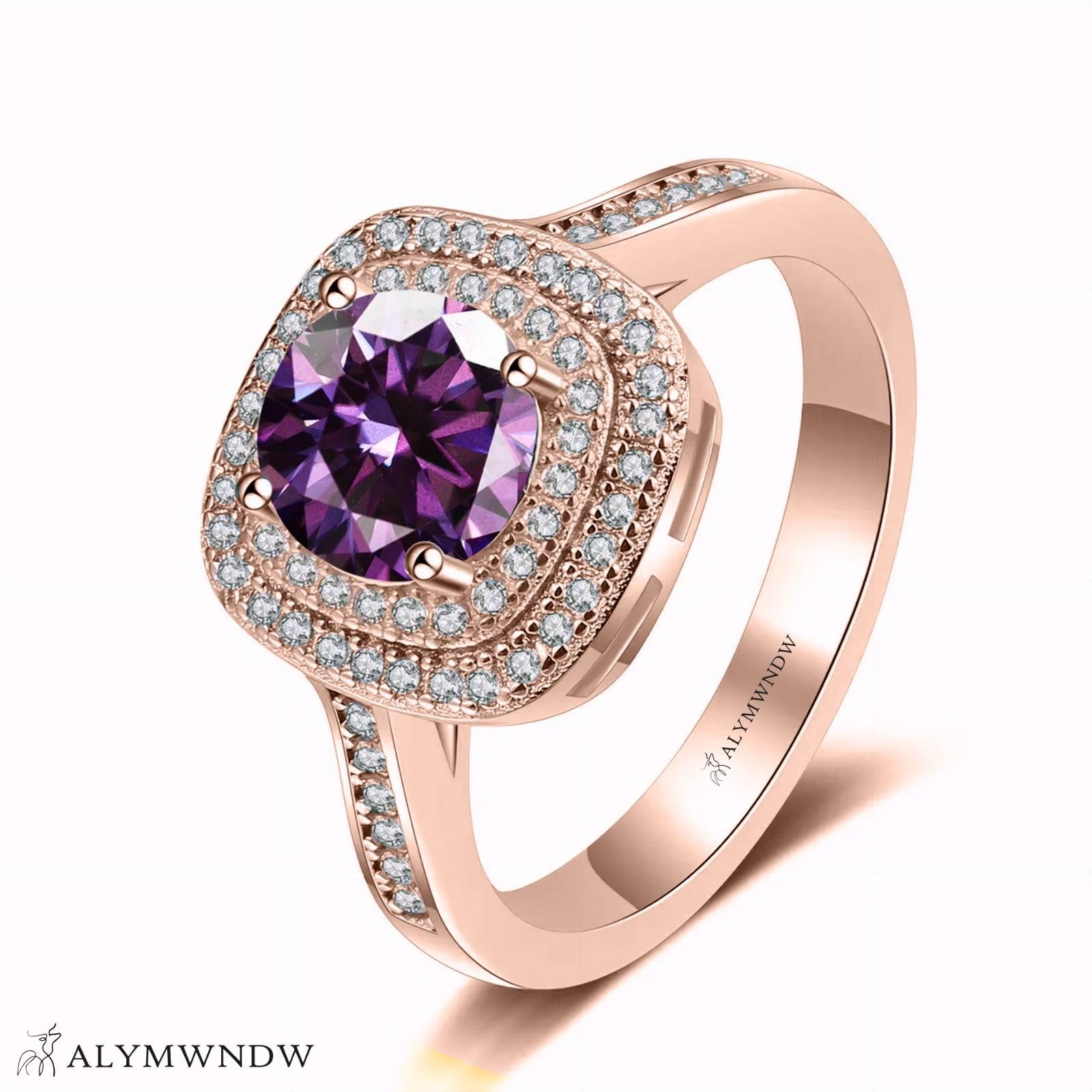Furstin Cushion Halo Moissanite Ring – Silver, 18K Gold & Platinum - Alymwndw