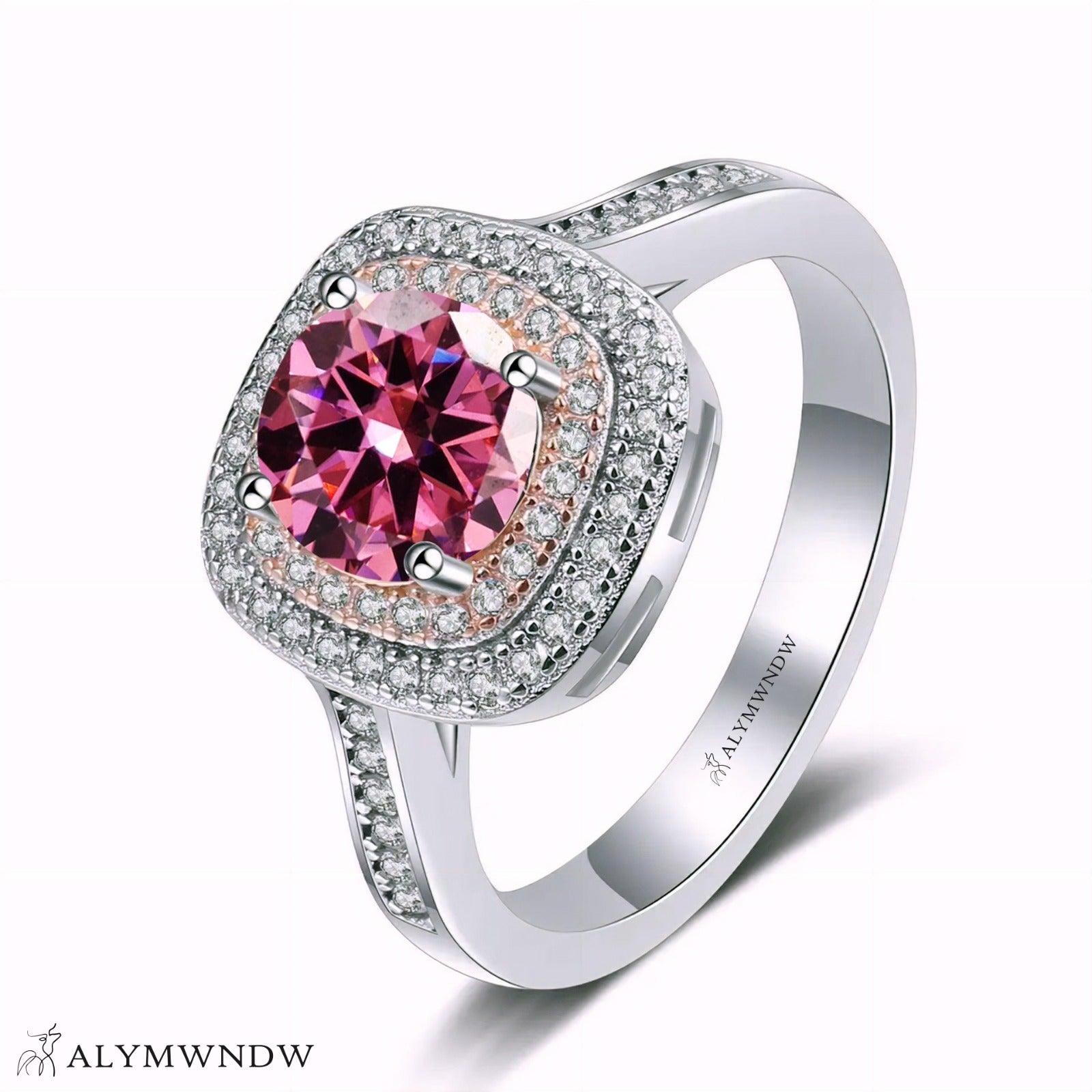 Furstin Cushion Halo Moissanite Ring – Silver, 18K Gold & Platinum - Alymwndw