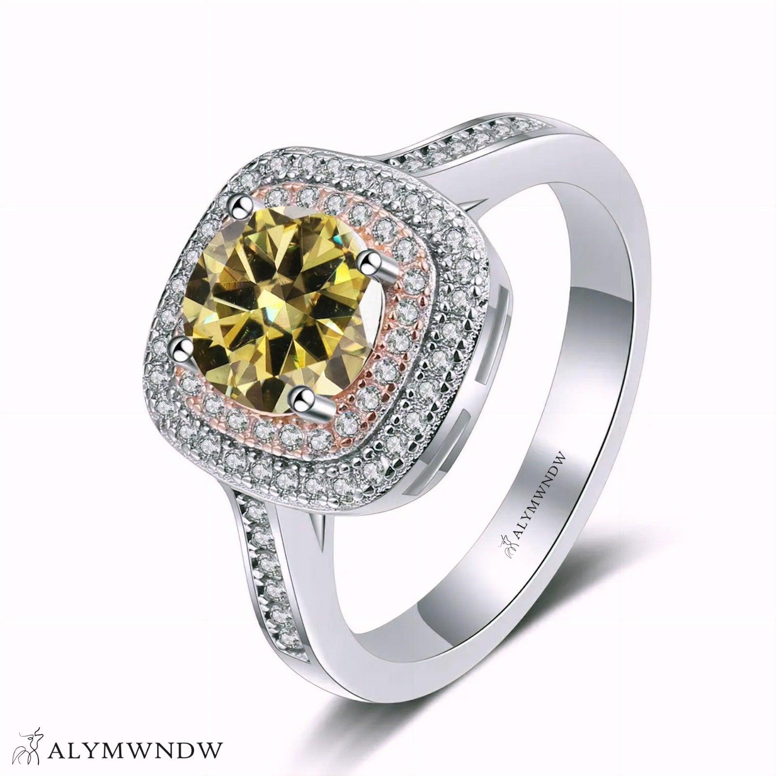 Furstin Cushion Halo Moissanite Ring – Silver, 18K Gold & Platinum - Alymwndw