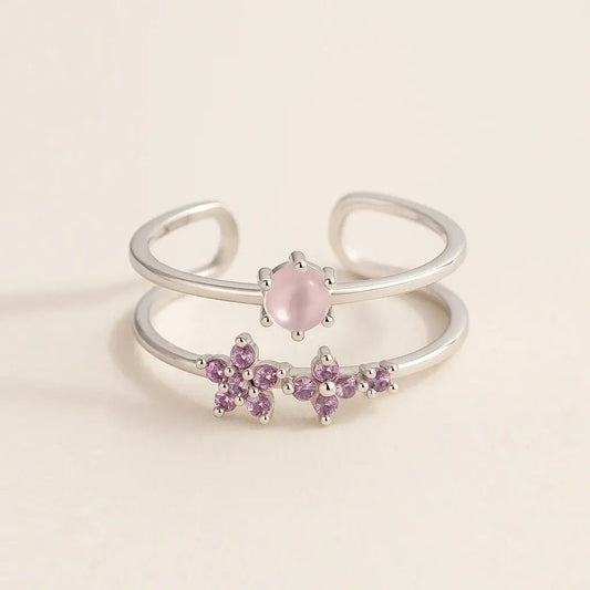 Geometric Flower Open Ring – 925 Silver - Alymwndw