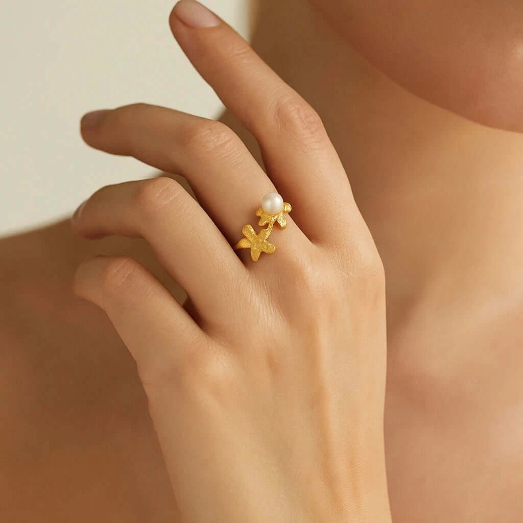 Gleam Orbit Pearl Ring – Gold - Plated 925 Silver with Freshwater Pearl - Alymwndw