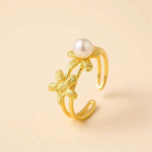 Gleam Orbit Pearl Ring – Gold - Plated 925 Silver with Freshwater Pearl - Alymwndw