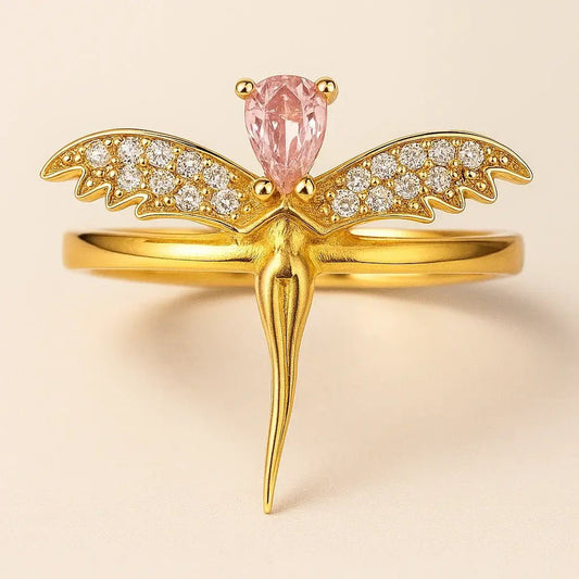 Gold - Plated Butterfly Ring with Pink Gemstone – 925 Silver - Alymwndw