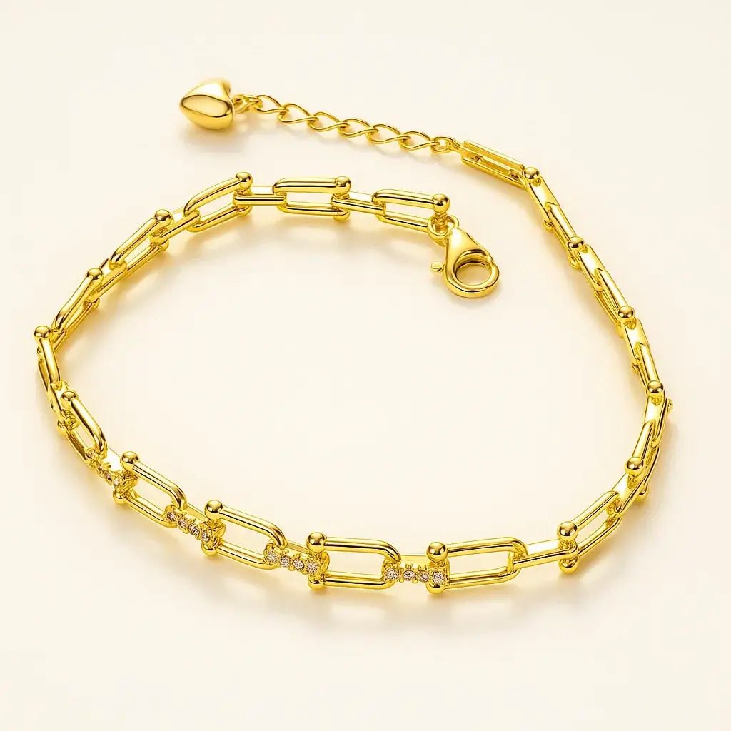Golden Link Pave Gold - Plated 925 Sterling Silver Bracelet - Alymwndw