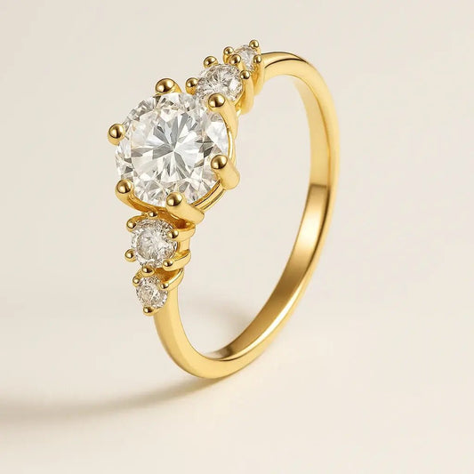 Golden Radiance • 925 Silver Gold - Plated Moissanite Ring (Five - Stone Design) - Alymwndw