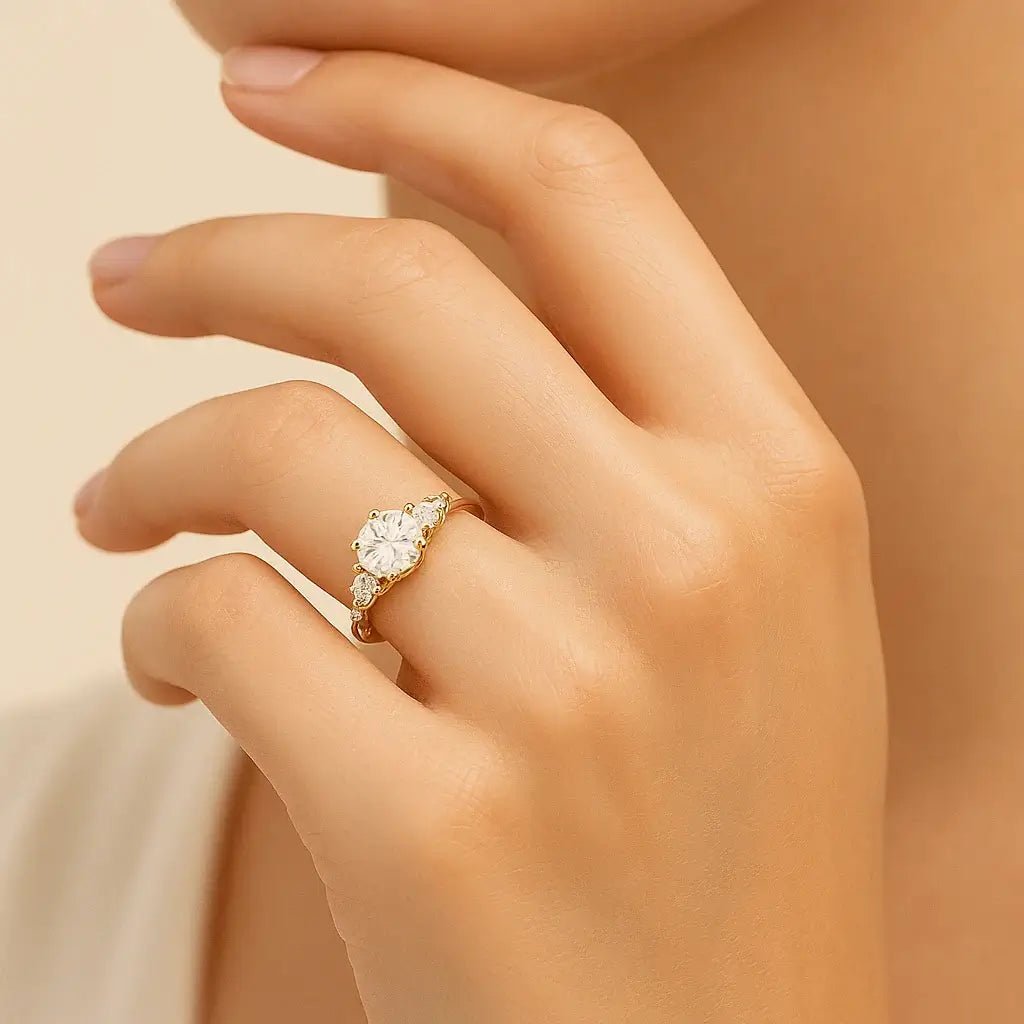 Golden Radiance • 925 Silver Gold - Plated Moissanite Ring (Five - Stone Design) - Alymwndw
