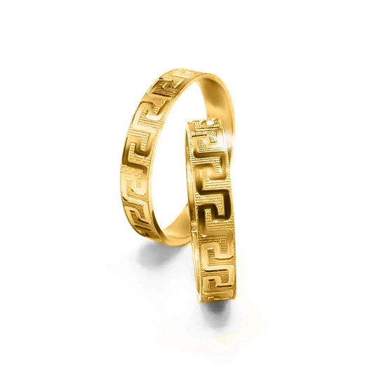 Greek Pattern Wedding Band Rings – Gold, Platinum & Rose Gold (WB125R) - Alymwndw