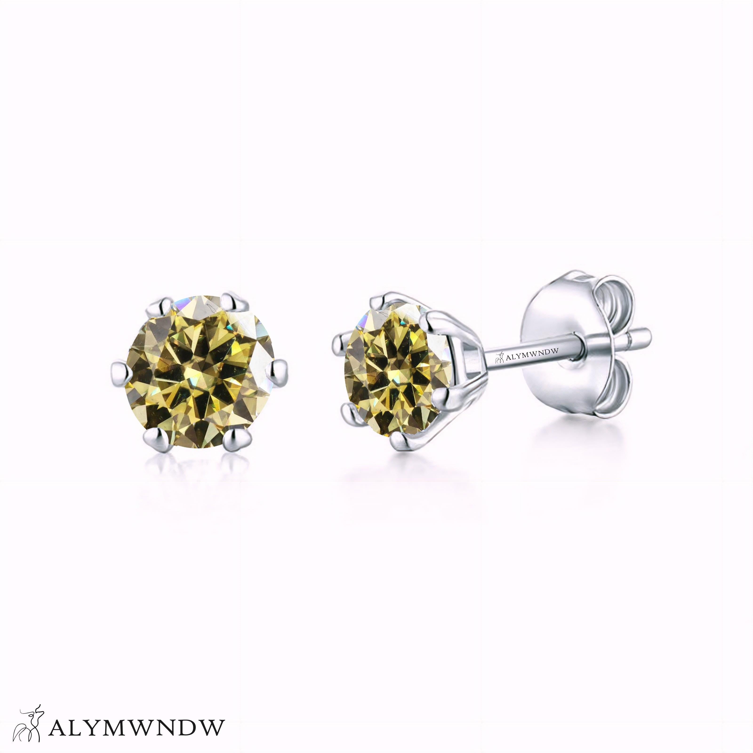 Guzel Classic Moissanite Stud Earrings – Silver, 18K Gold & Platinum - Alymwndw