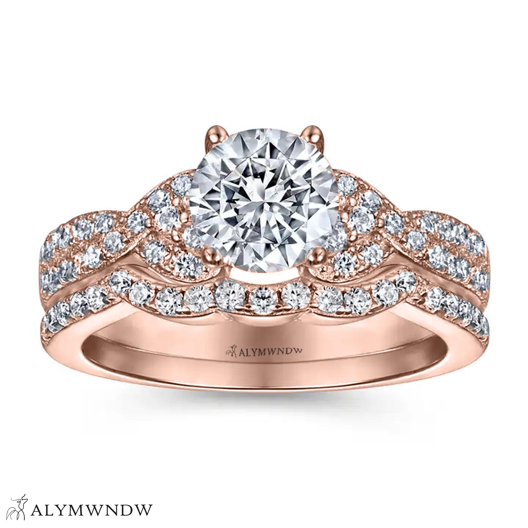 Halo Engagement Ring Set – Luxury Moissanite Wedding Rings | UAE - Alymwndw