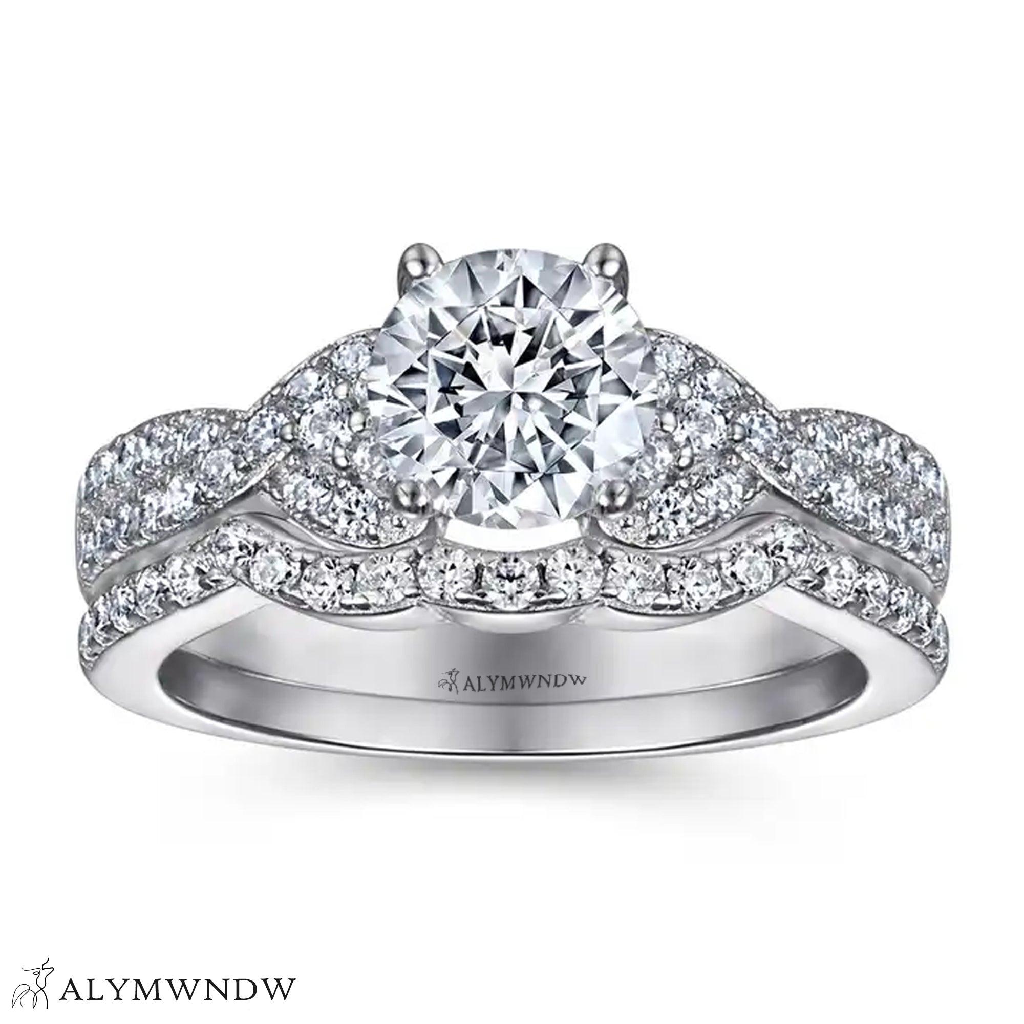 Halo Engagement Ring Set – Luxury Moissanite Wedding Rings | UAE - Alymwndw