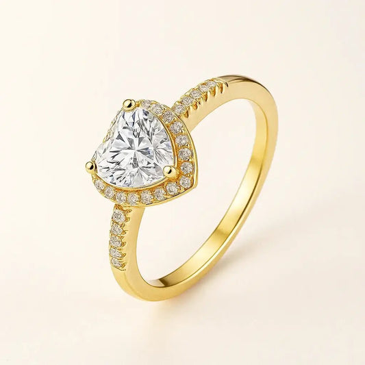 Heart Halo Elegance • 1 Carat Heart‑Cut Moissanite Ring in Gold‑Plated 925 Silver - Alymwndw
