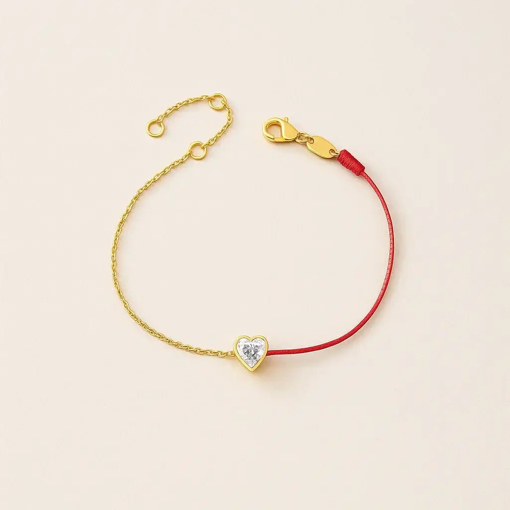 Heart Whisper – Red Thread Bracelet with Heart Cut Stone - Alymwndw