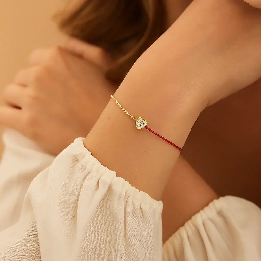 Heart Whisper – Red Thread Bracelet with Heart Cut Stone - Alymwndw