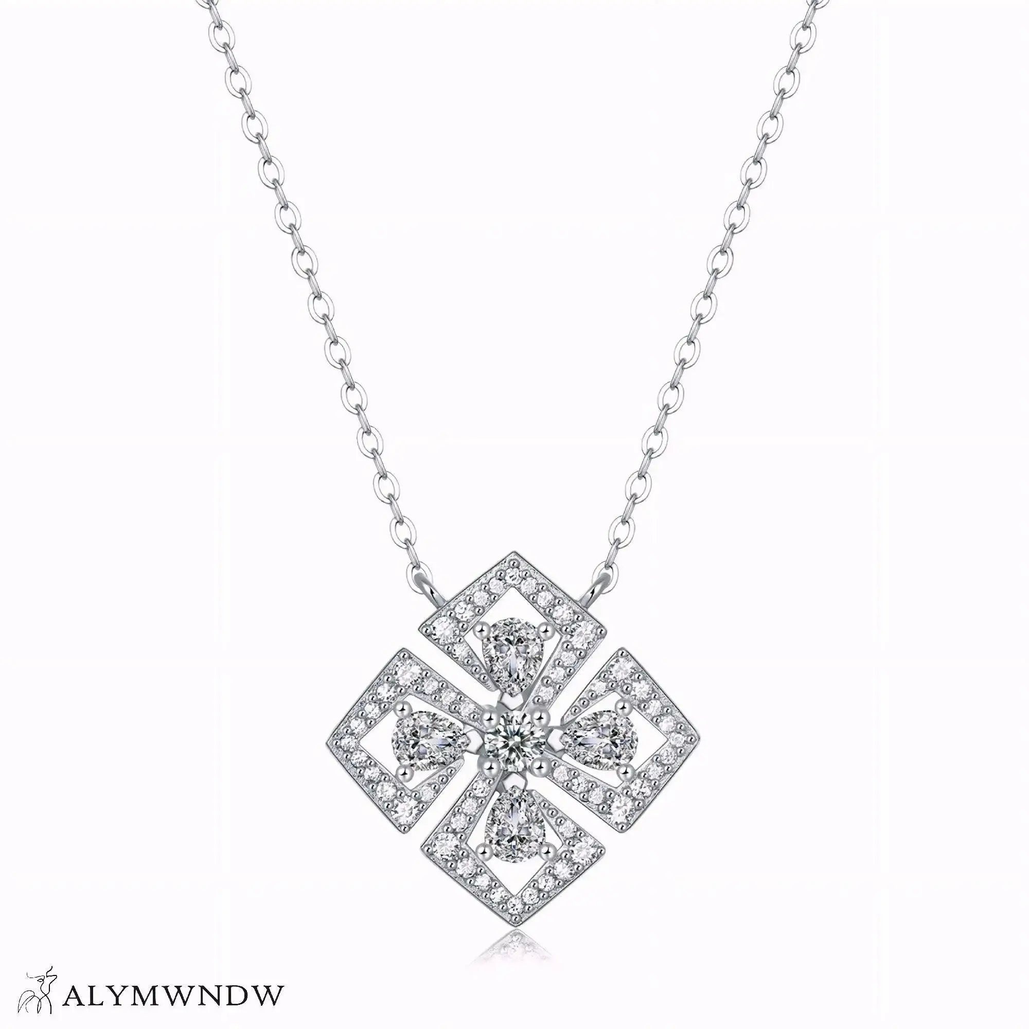 Lab Grown Diamond Clover Pendant Necklace 18K Gold / Platinum - Alymwndw