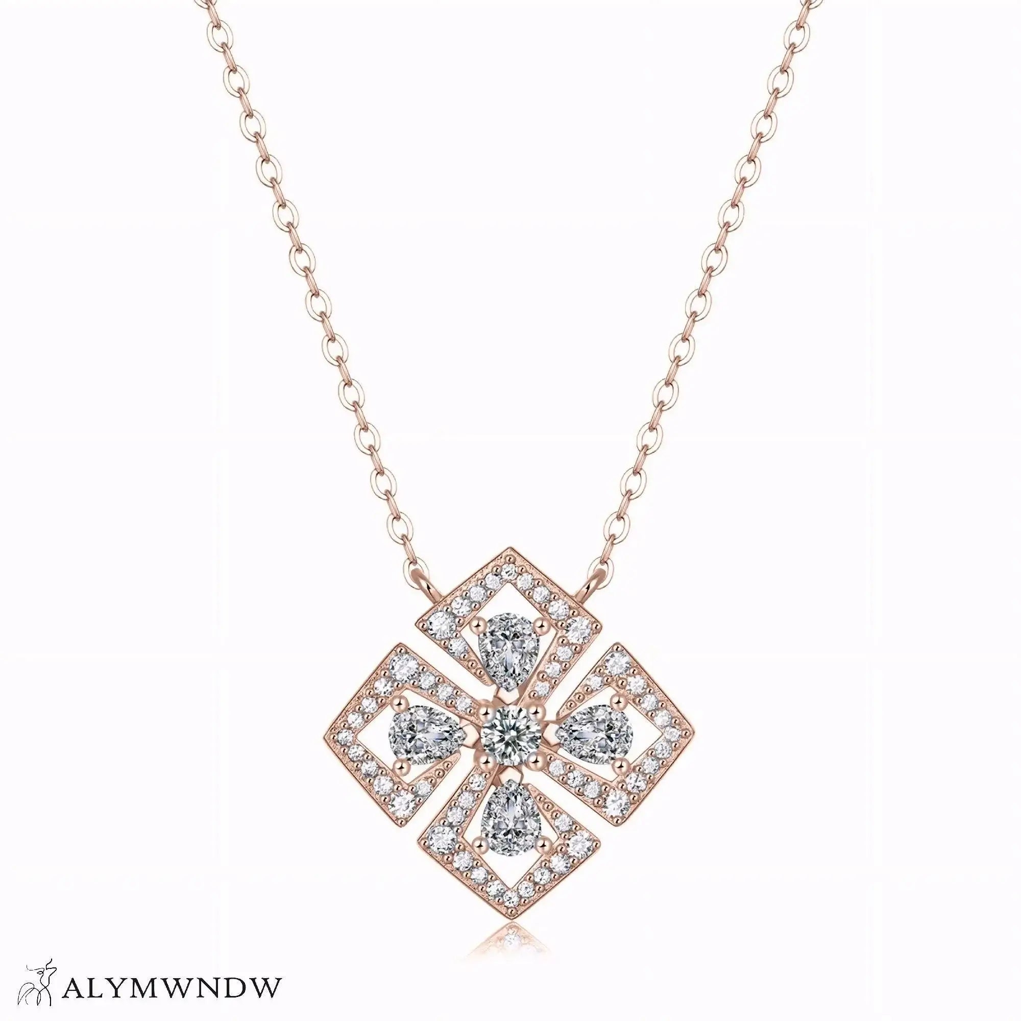 Lab Grown Diamond Clover Pendant Necklace 18K Gold / Platinum - Alymwndw