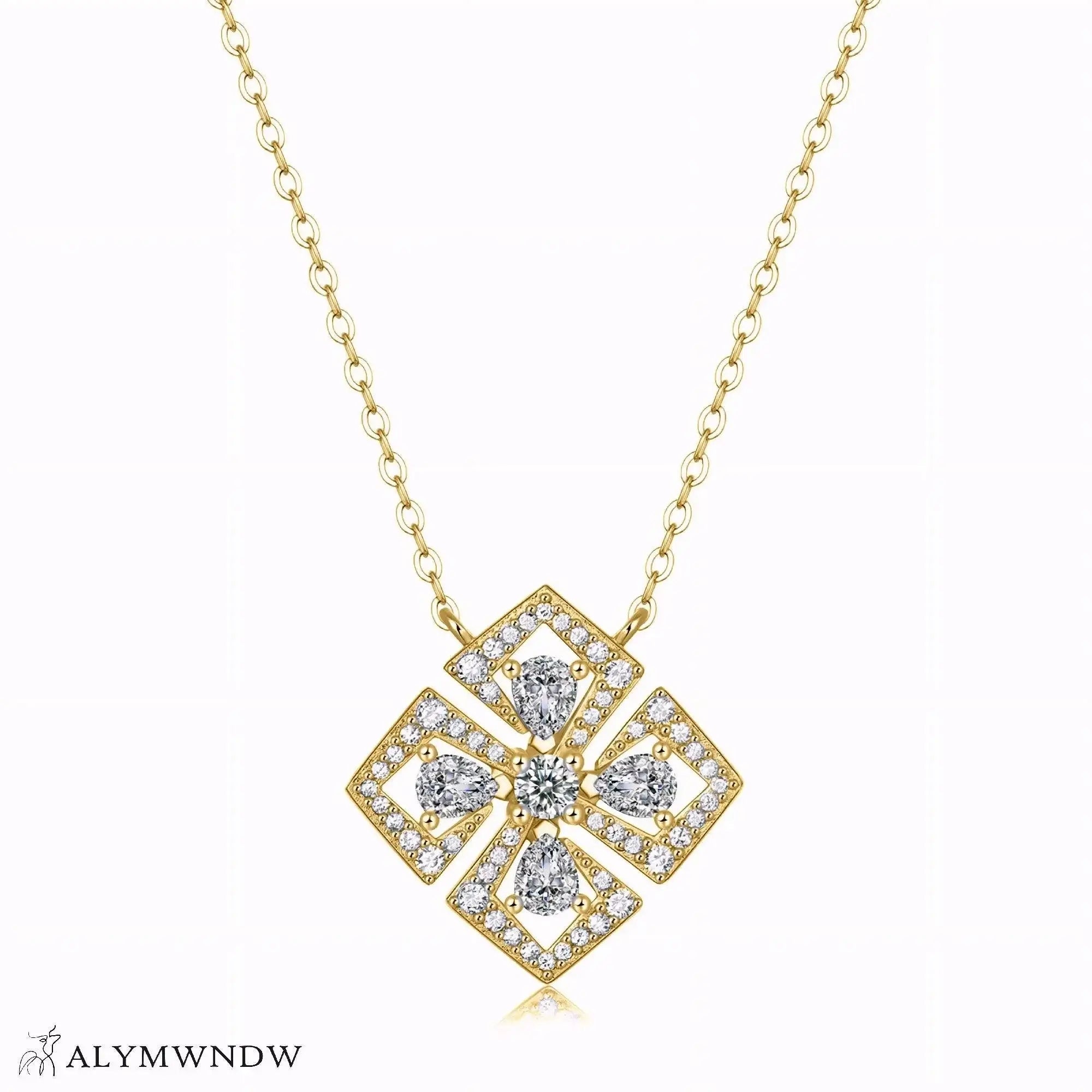 Lab Grown Diamond Clover Pendant Necklace 18K Gold / Platinum - Alymwndw
