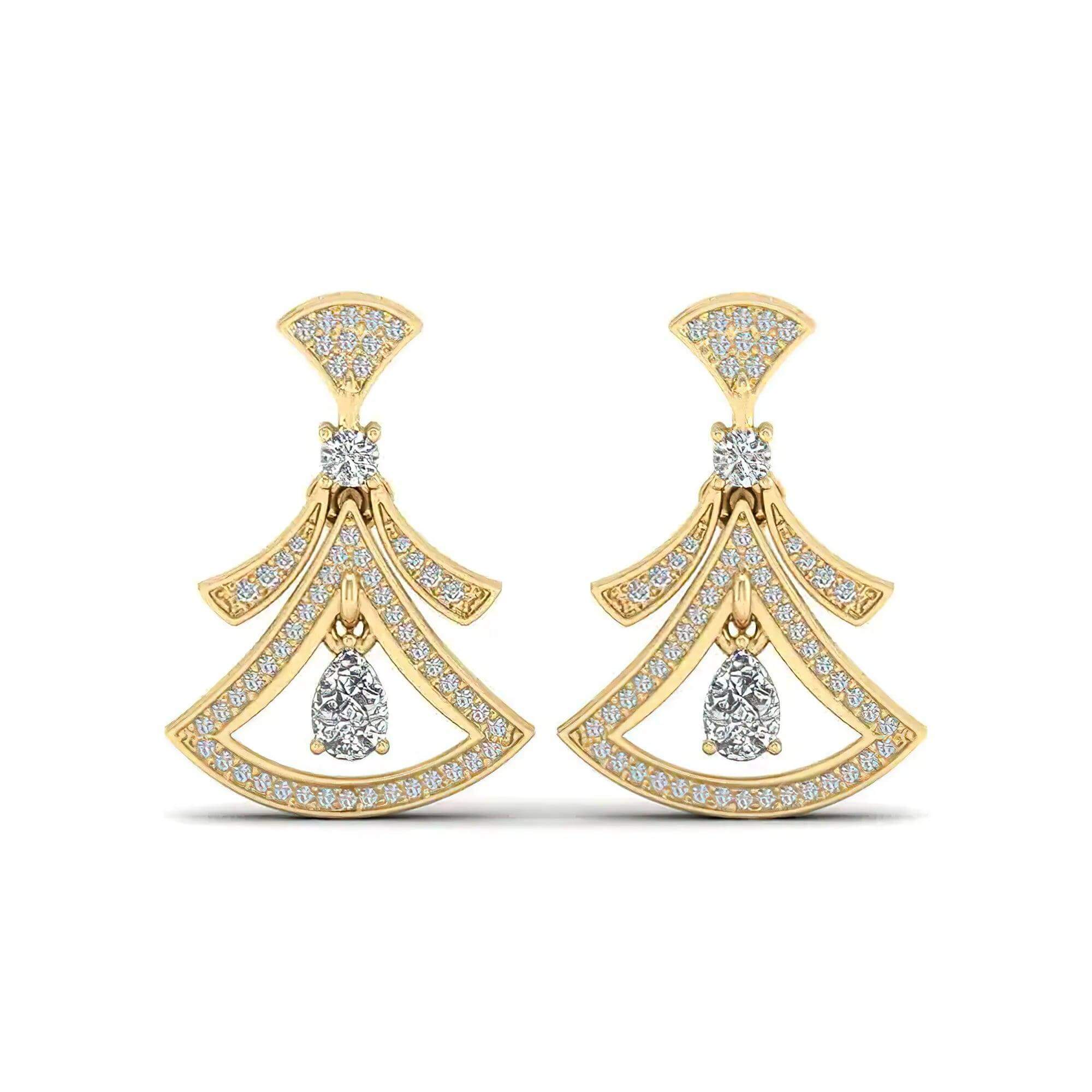 Lab Grown Diamond Drop Earrings – Fan Design (ER117) - Alymwndw