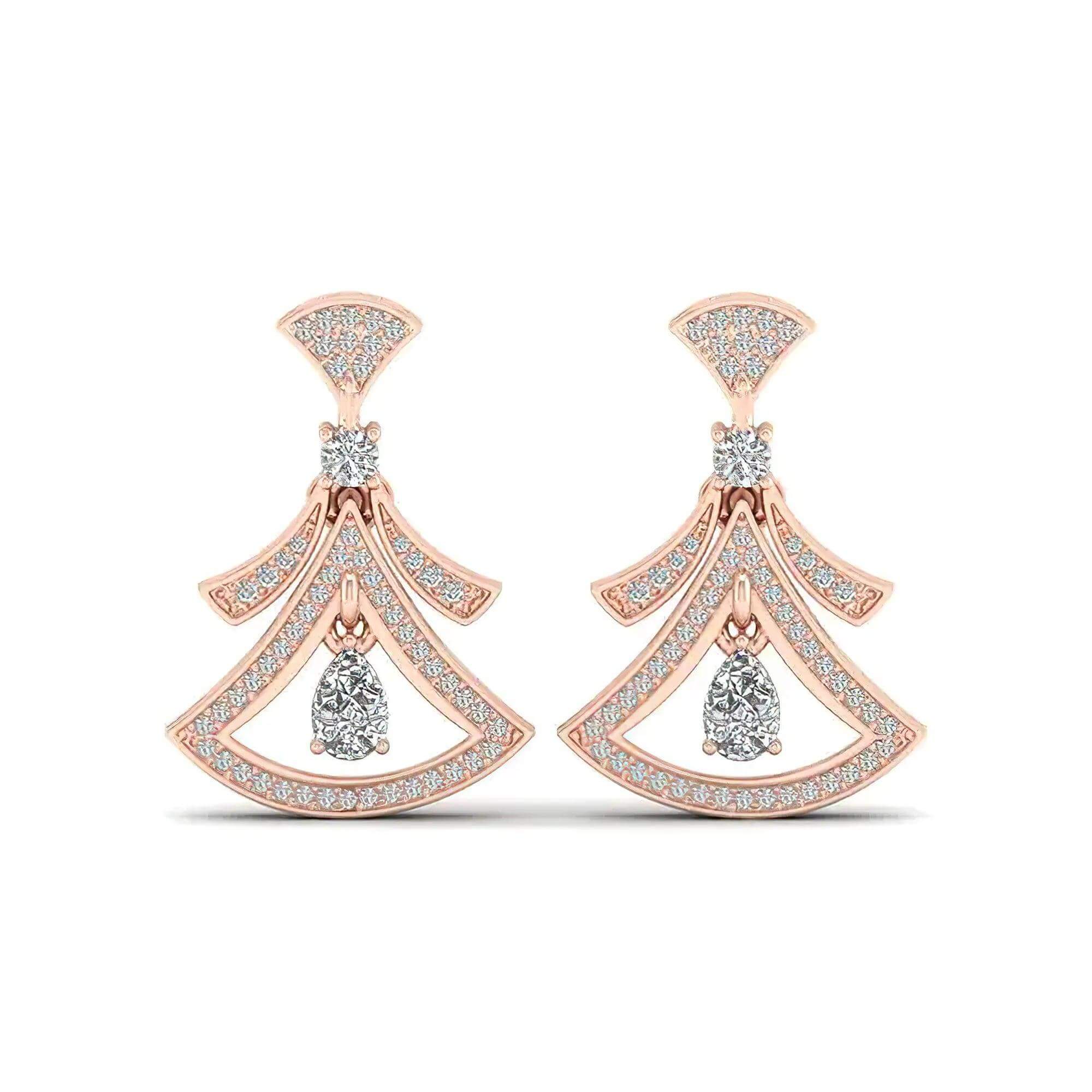 Lab Grown Diamond Drop Earrings – Fan Design (ER117) - Alymwndw
