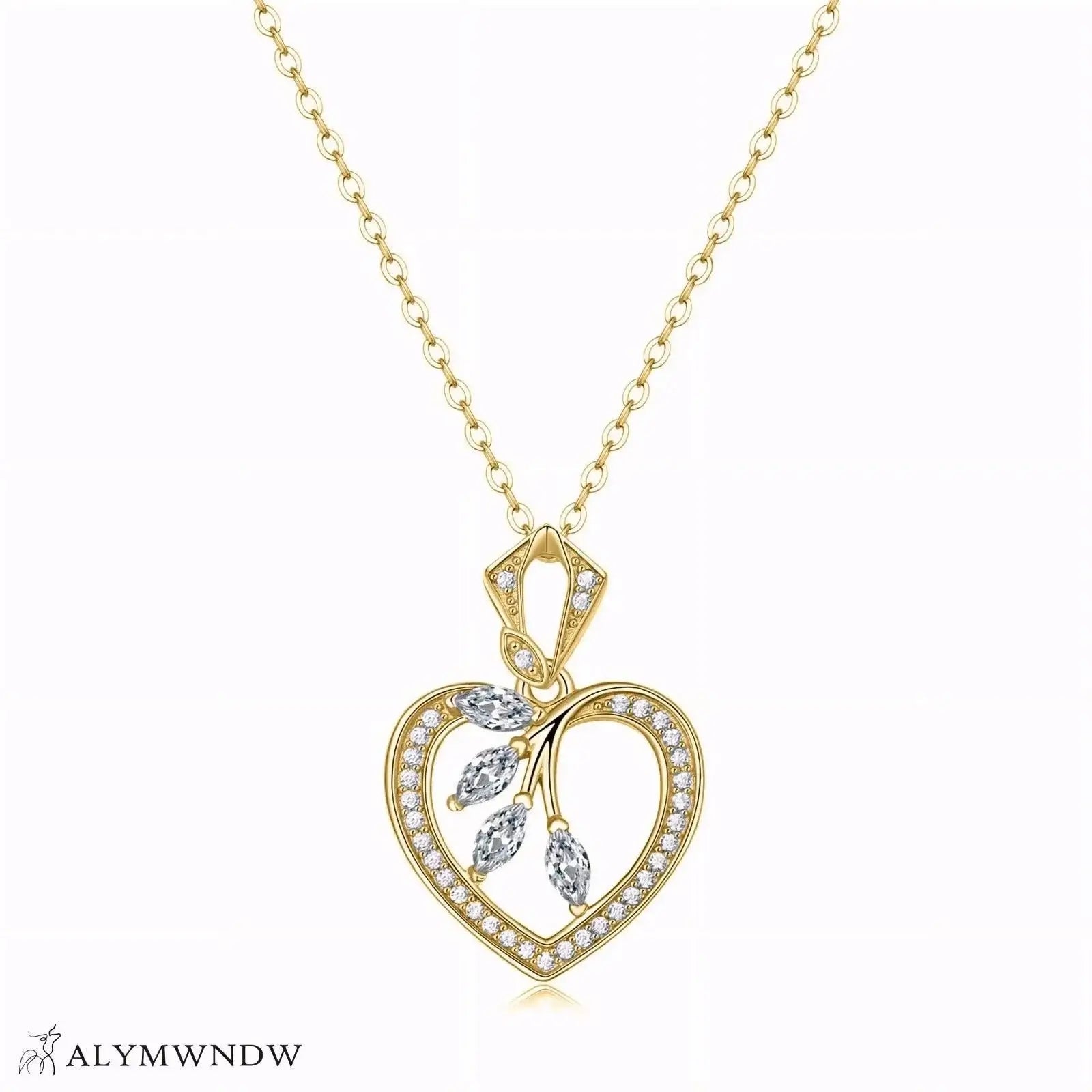 Lab Grown Diamond Heart Necklace – Gold & Platinum Pendan - Alymwndw