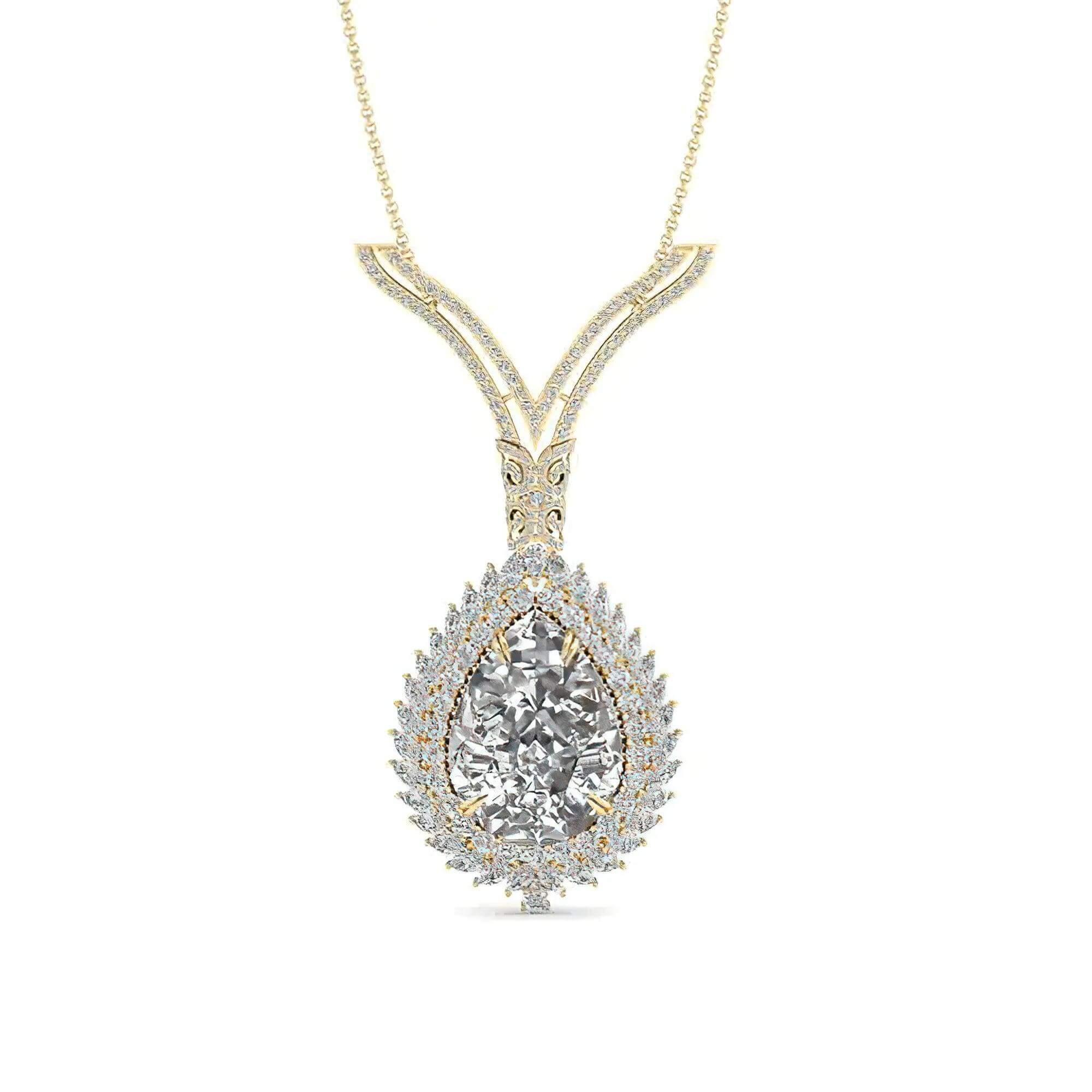 Lab Grown Diamond Pear Halo Necklace – Gold & Platinum (PN20) - Alymwndw