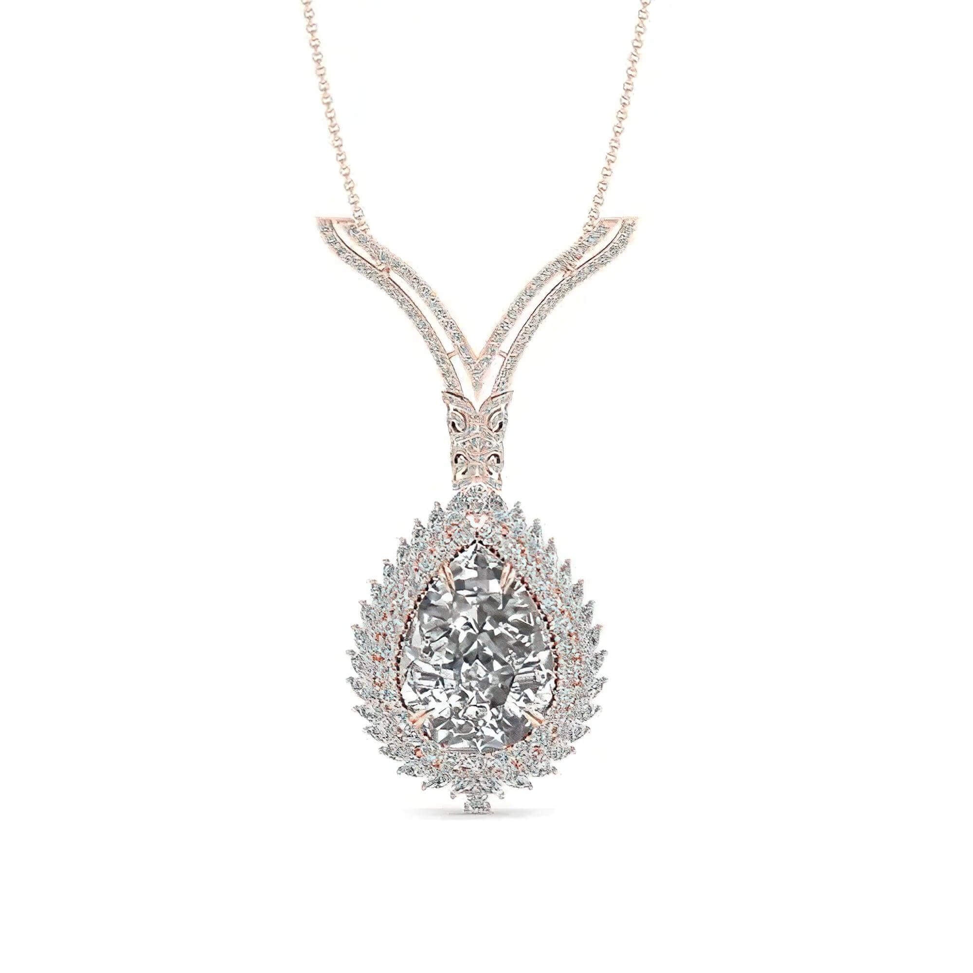 Lab Grown Diamond Pear Halo Necklace – Gold & Platinum (PN20) - Alymwndw