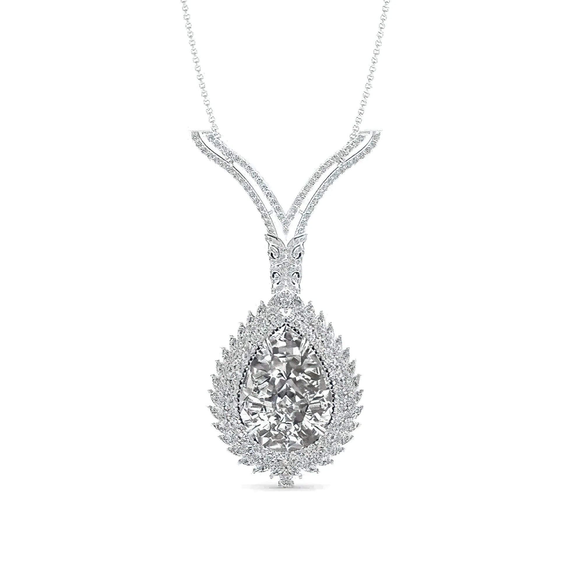 Lab Grown Diamond Pear Halo Necklace – Gold & Platinum (PN20) - Alymwndw