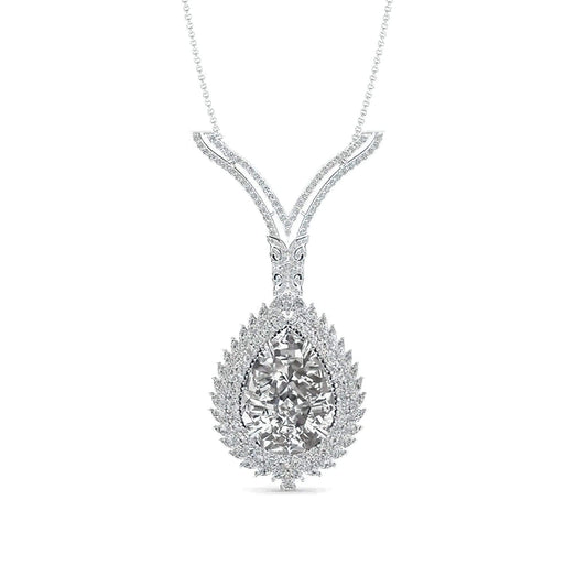 Lab Grown Diamond Pear Halo Necklace – Gold & Platinum (PN20) - Alymwndw