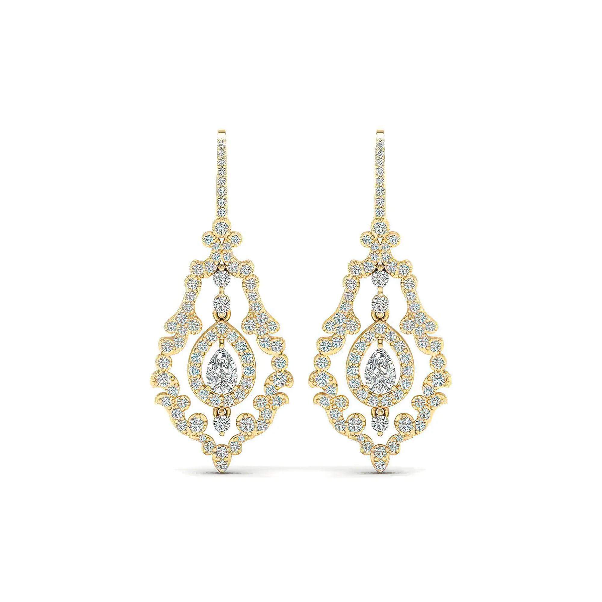 Lab Grown Diamond Vintage Drop Earrings – Gold & Platinum (ER116) - Alymwndw
