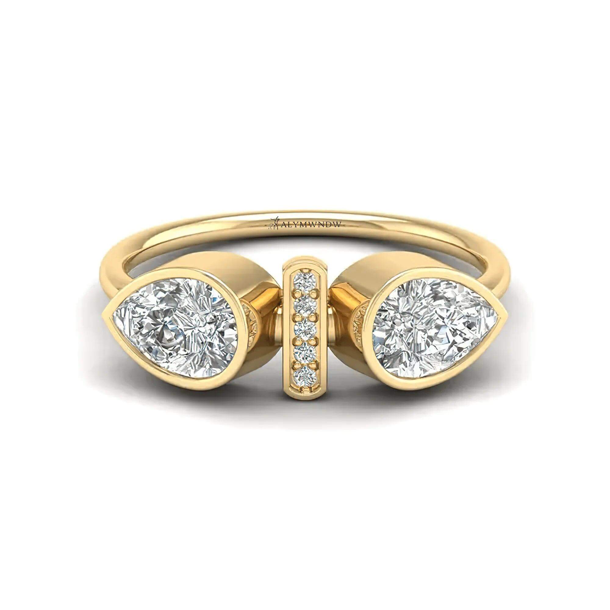 Lab Grown Pear Shape Diamond Ring – 18K Gold & Platinum - Alymwndw