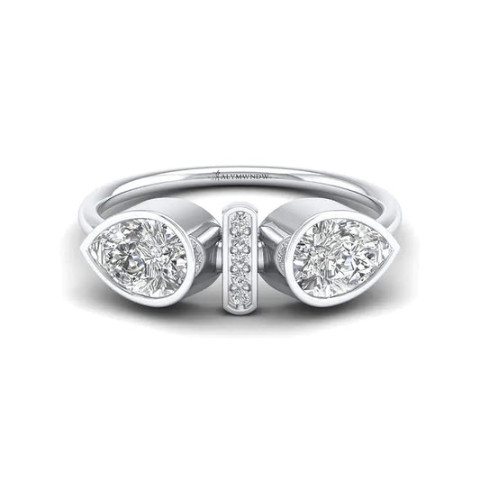 Lab Grown Pear Shape Diamond Ring – 18K Gold & Platinum - Alymwndw