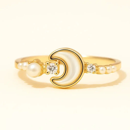 Lunar Pearl Gold - Plated 925 Sterling Silver Ring - Alymwndw