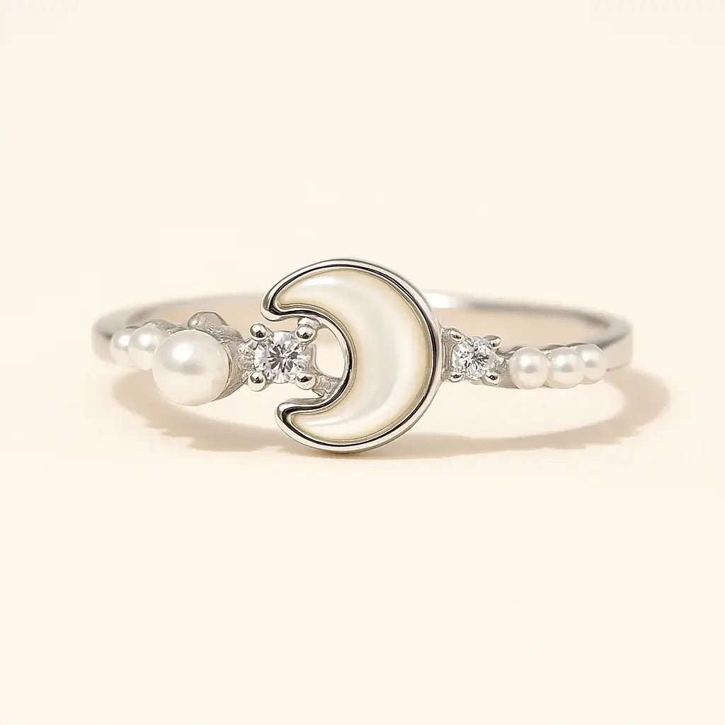 Lunar Pearl Gold - Plated 925 Sterling Silver Ring - Alymwndw