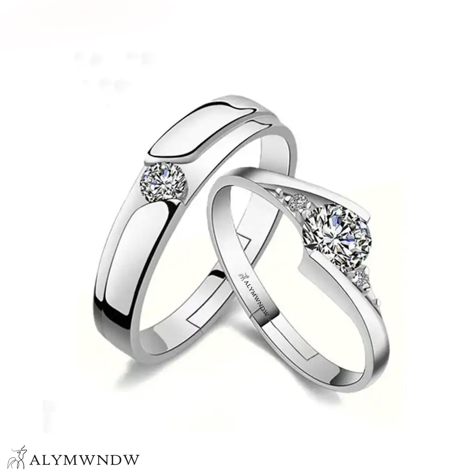 Luxury Couple Rings with Center Stone – Gold, Silver & Rose Gold - Alymwndw