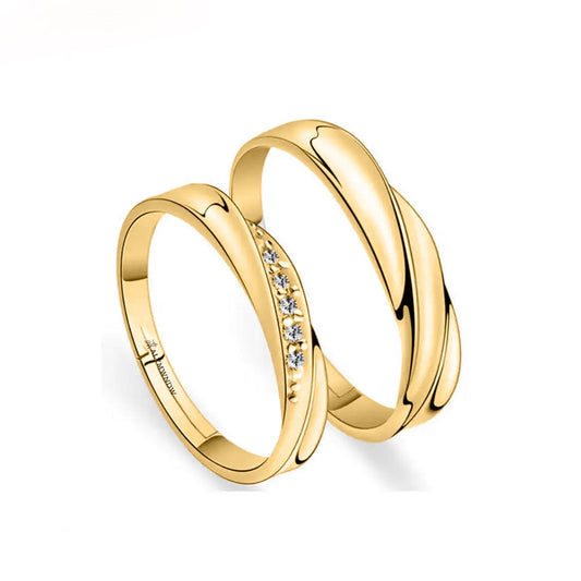 Luxury Double Band Couple Rings with Stones – Gold, Silver & Rose Gold - Alymwndw