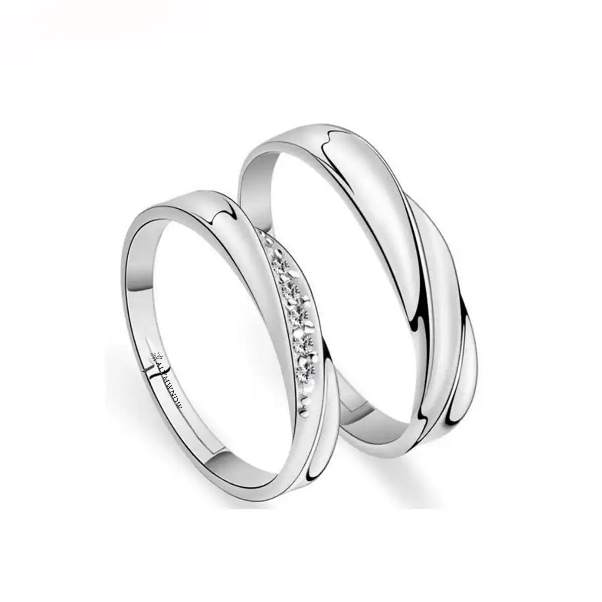 Luxury Double Band Couple Rings with Stones – Gold, Silver & Rose Gold - Alymwndw
