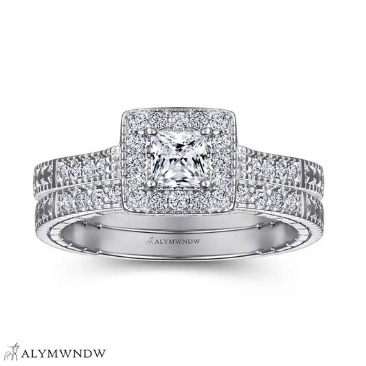 Luxury Halo Diamond Ring Set – Gold, Platinum & Silver - Alymwndw