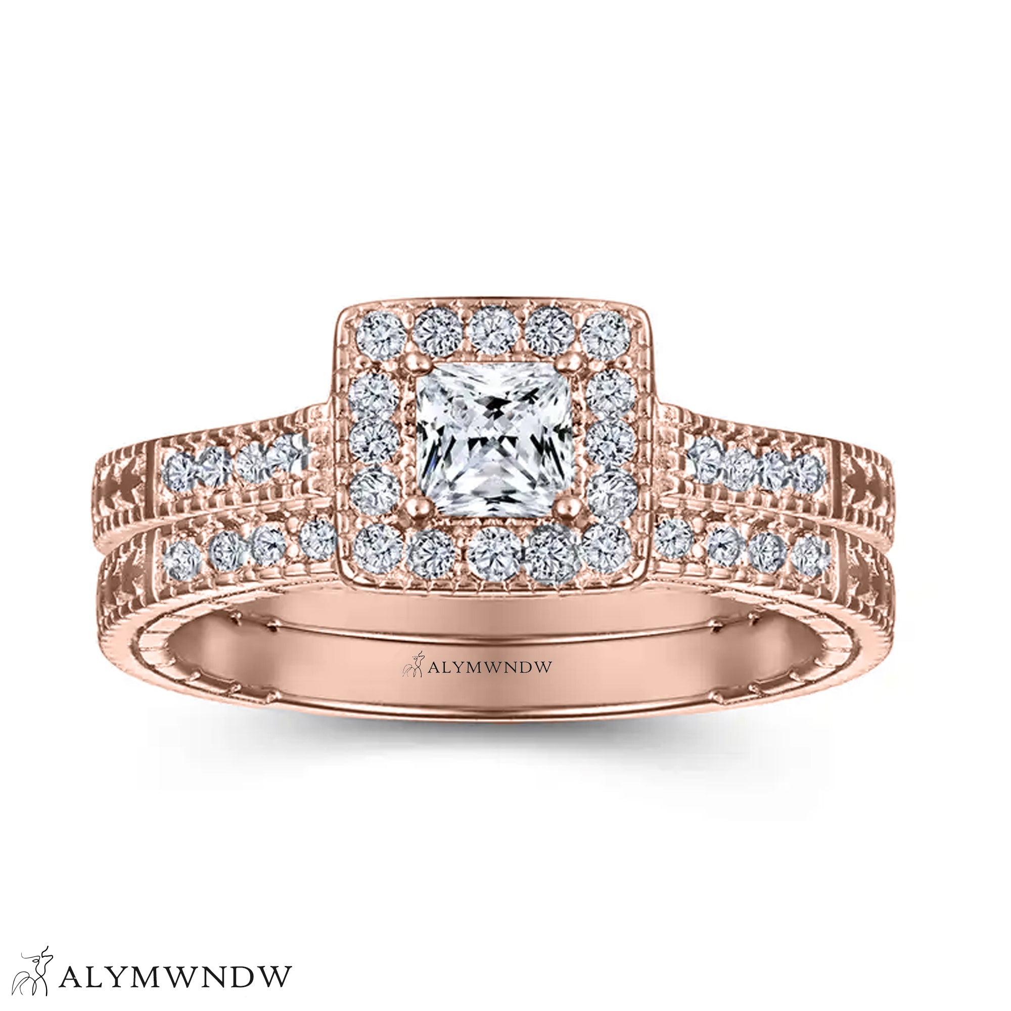 Luxury Halo Diamond Ring Set – Gold, Platinum & Silver - Alymwndw