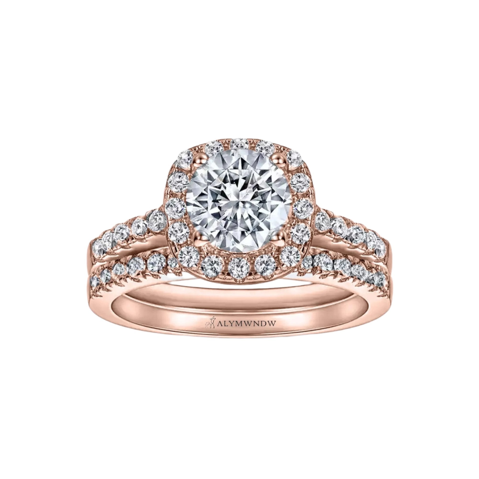 Luxury Halo Engagement Ring Set – Gold, Platinum & Silver - Alymwndw