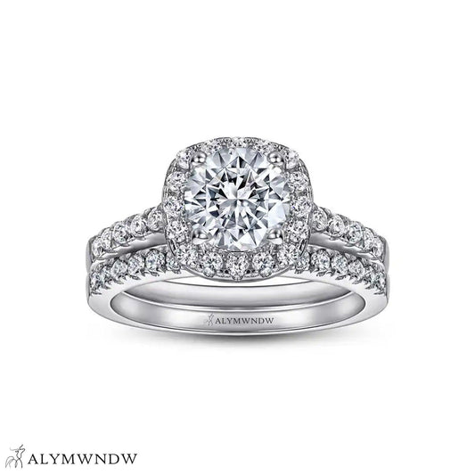 Luxury Halo Engagement Ring Set – Gold, Platinum & Silver - Alymwndw