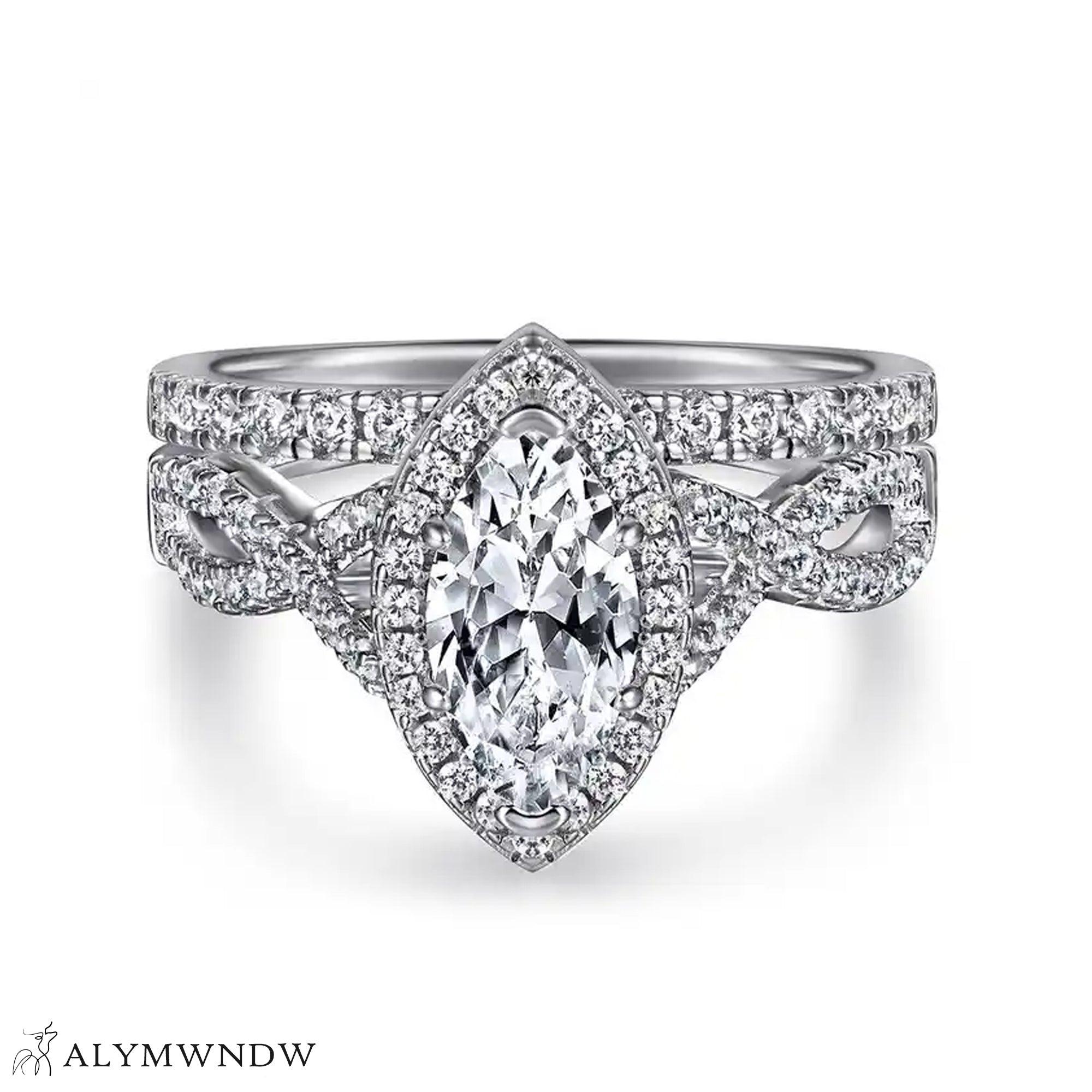 Luxury Marquise Engagement Ring Set – Gold, Platinum & Silver - Alymwndw